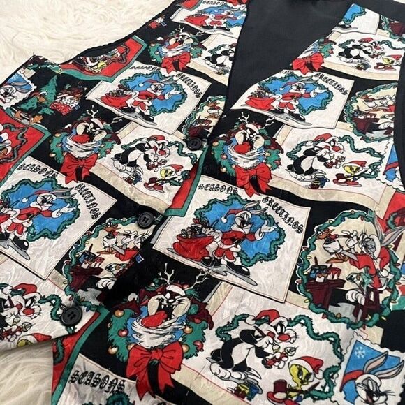 Looney Tunes Vintage 1994 Vest Season's Greetings Christmas Top Unisex One Size - Picture 10 of 11